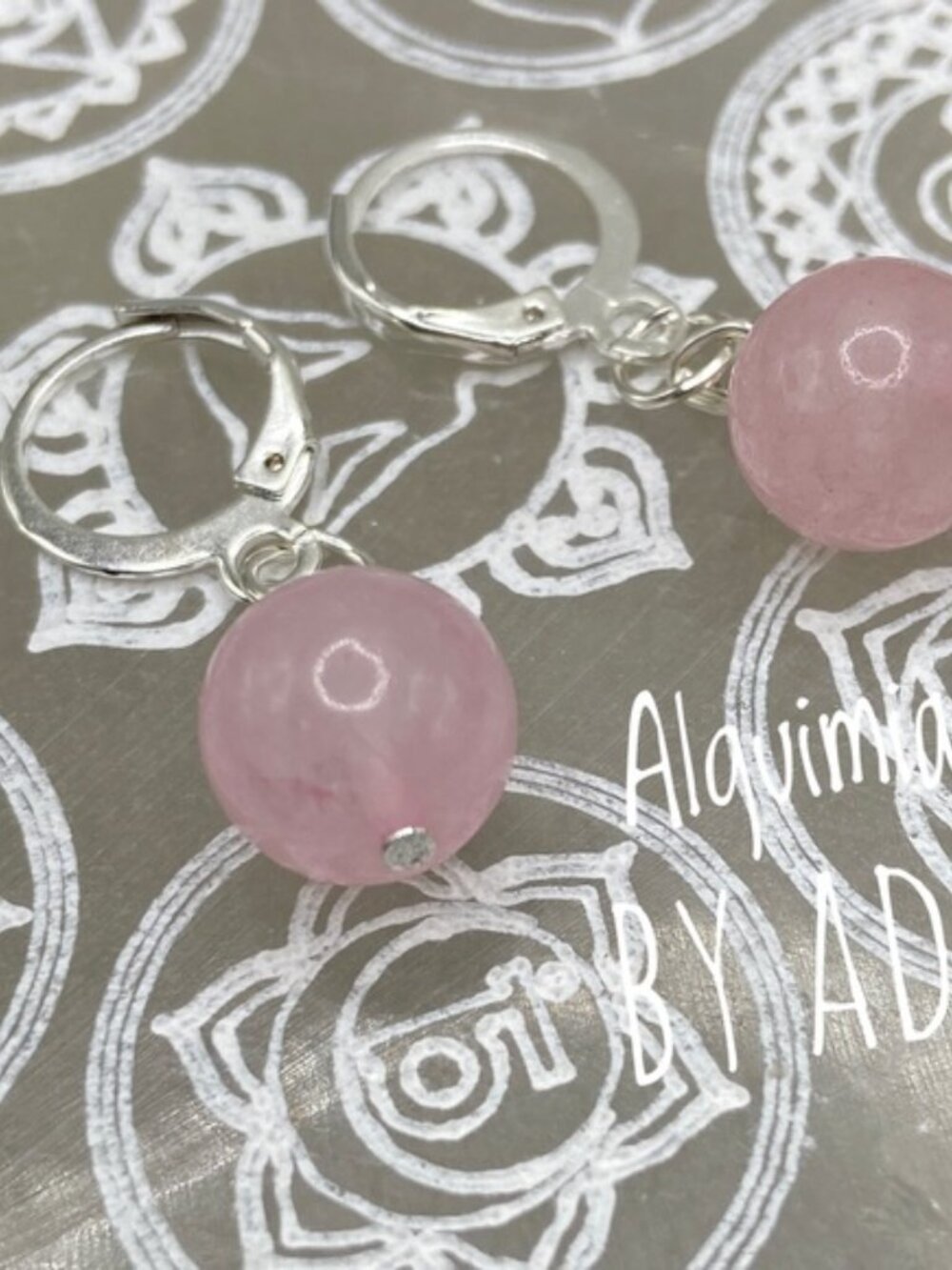 Pink Rose Quartz Dangle Hoop Earrings